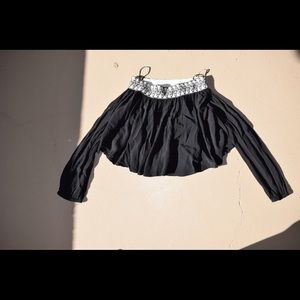 Embroidered Neckline Crop Top